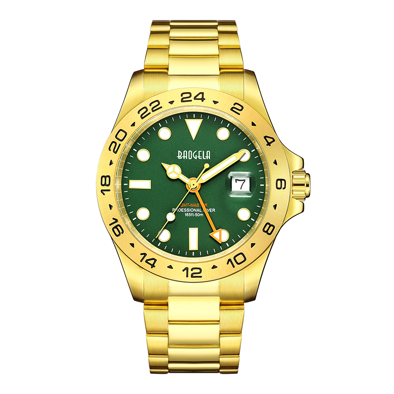 Baogela New Men Luxury Watch 304 in acciaio inossidabile quadrante luminoso da 50 m di moda immersione Sport orologio da polso oro verde oro 22806