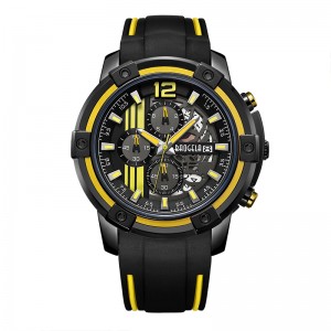 Baogel Men \\\\ \'S Black Silicone Cint Quart Watchs Chronograph Sports Owatch per Man 3atm Waterproof Luminose Hands Yellow 23701